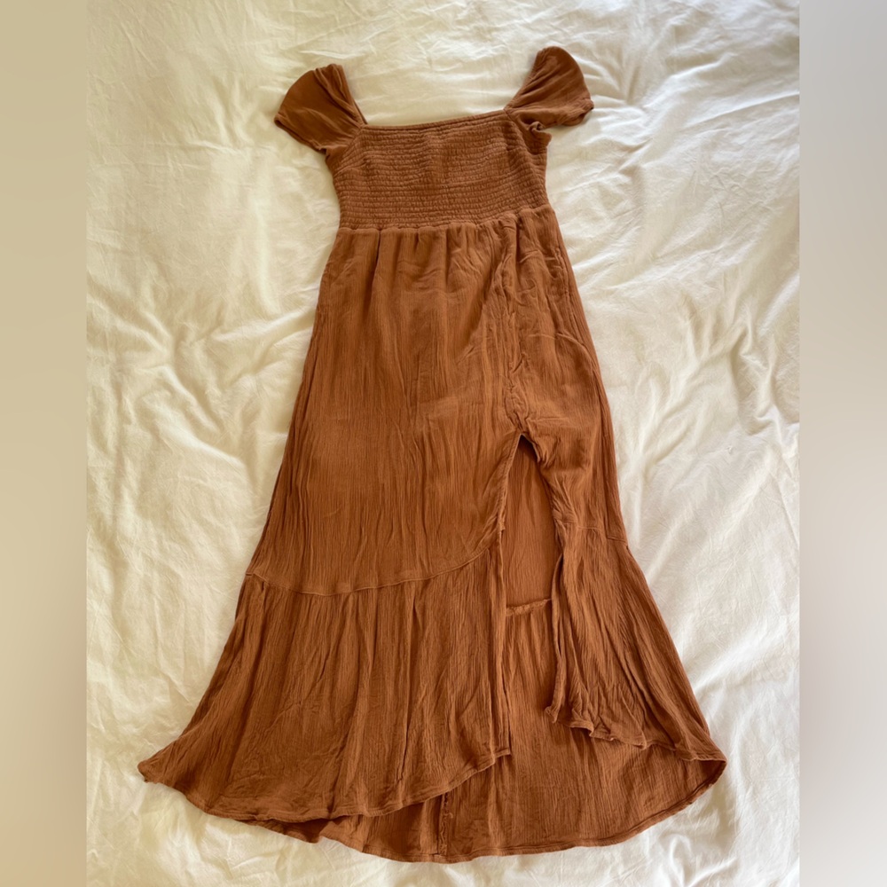 Orange rust Abercrombie and Fitch long flowy cuff sleeve dress with slit